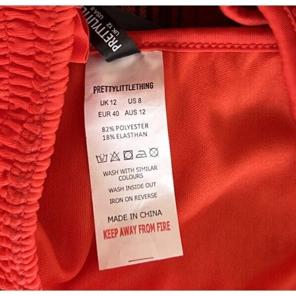 Pretty Little Thing Swim Bikini Top US 8 Red Frill Smocked Shirred Padded NEW - Picture 5 of 5